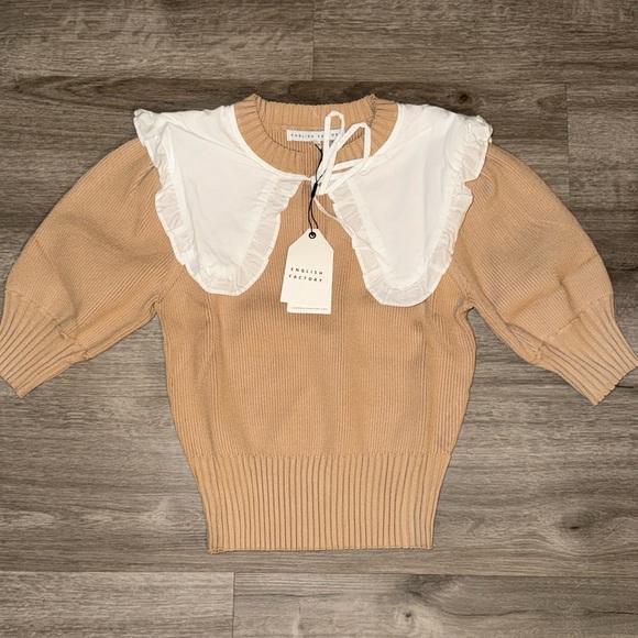 English Factory puff sleeve poplin collared sweater - Picture 7 of 10